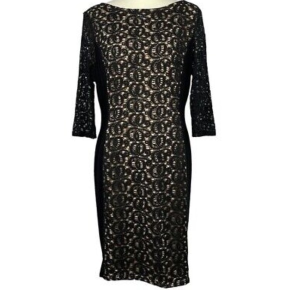 Anne Klein 3/4 Sleeve Black Lace Dress - Picture 2 of 11